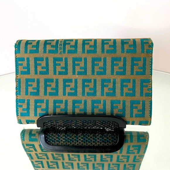 Fendi Teal Zucchino Vintage Wallet with Certificate of Authenticity FINAL PRICE